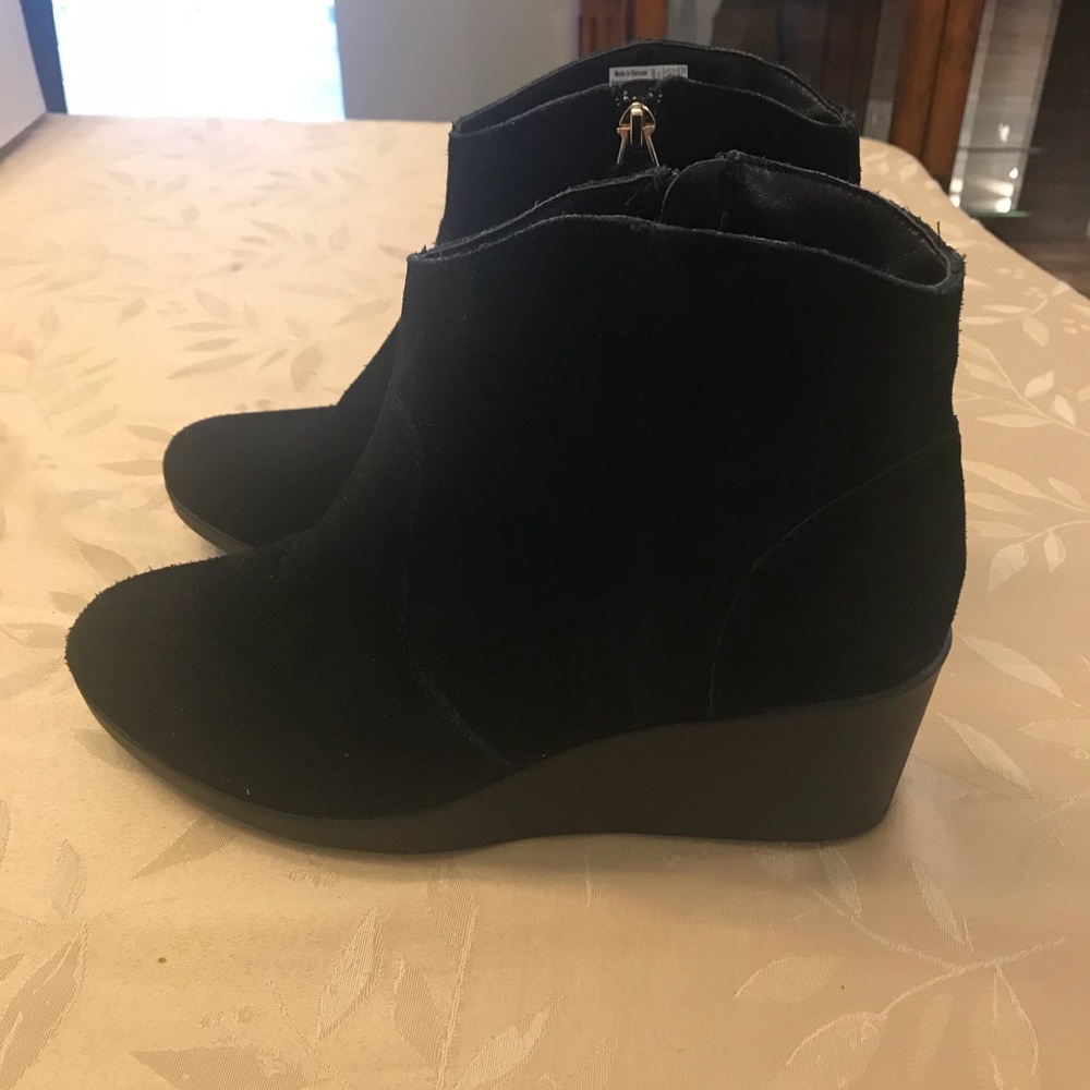 Black suede wedge booties